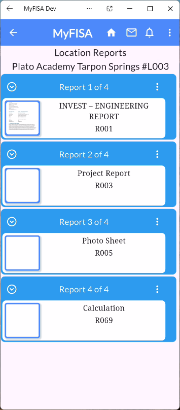 Location Reports List Screen